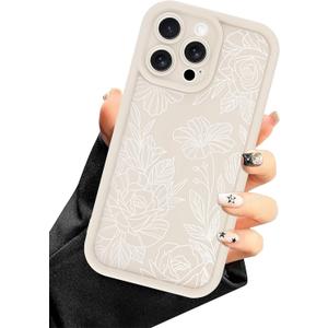 Compatible with iPhone 13 Pro Case, White Floral Flower Aesthetic Design for Girls Women Full Camera Lens Soft Silicone Shockproof Protective Cover