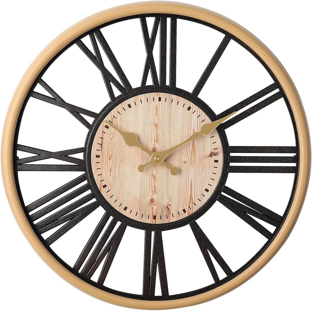 16'' Wall Clock with Curved Glass - Extra Large Silent Non - Ticking Battery - Powered Decorative Clock for Home, Living Room, Bedroom & Kitchen (Yellow)