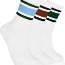 Retro Striped Crew Socks Breathable Cotton Athletic Socks with Seamless Toe, Unisex Comfort Fit for Women and Men (3 Packs-b)