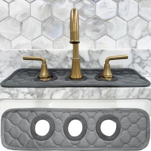 Bathroom Sink Splash Guard 3-Round-Hole : AHA HOMEWARE, Faucet Mat for Bathroom Sink 3 Holes (Gray)
