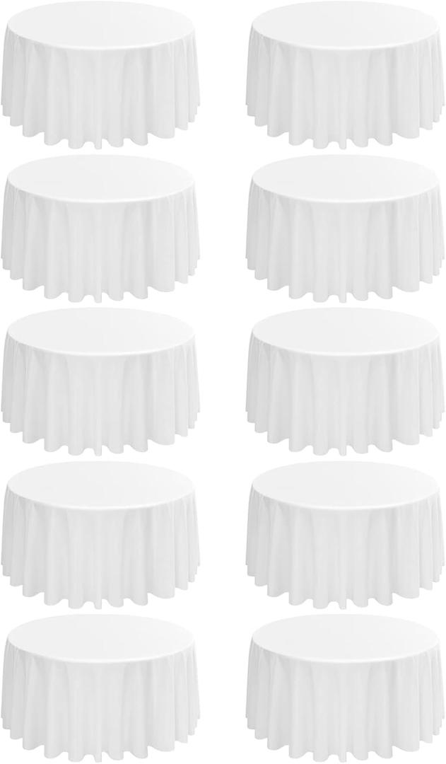10 Pack Round Tablecloths - 120 Inch, White Polyester Table Cover for Round Table, Stain and Wrinkle Resistant Washable Fabric Table Cloth, Polyester Tablecloth for Wedding Banquet Parties