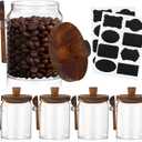 4 Sets Glass Jars 18 oz Coffee Canister with Scoop and Wooden Lids Airtight Food Storage Containers Glass Jar for Sugar Bean Candy Spice Coffee Bar Accessories