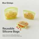 Blue Ginkgo Silicone Food Storage Bags, 4-Pack, Reusable, Made in Korea | Leakproof. Stand Up. Freezer and Dishwasher Safe. (Olive Green)
