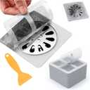 100 Pack Square Disposable Shower Drain Hair Catcher Stickers - Waterproof Drain Covers for Bathroom Floor, Sink & Bathtub, Easy-Peel Drain Hair Trap for Clog Prevention & Hygiene