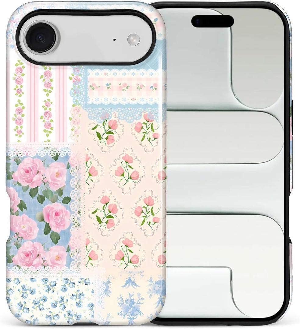 Case for iPhone 17 Air, Hybrid 2-Layer Case, Military-Grade Protection Durable Shockproof Anti-Scratch Phone Case, Floral Lace Patchwork