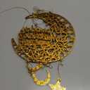 2 Pieces Eid Mubarak Door Sign Wooden Hanging Signs, Ramadan Kareem Hollow Ornament Decorations Moon and Stars, Moon Shape Ramadan Mubarak Party Wood Wall Hanger for Islamic Muslim Home Decor (Large, Gold House)