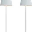 Kakanuo Cordless Table Lamp Rechargeable White - KK 2 Pack 5000mAH Battery Operated Lamp for Table, 3 Color Stepless Dimming Wireless Lamp for Kitchen Counter, Outdoor Patio, Touch Control (2 Pack 14in - Circle Shade)