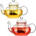Teenyyou 2 Pack Glass Teapot with Infuser and Lid, 20 oz Clear Teapot Tea Kettle Glass Stovetop Safe Boiling Pot, Blooming and Loose Leaf Tea Maker