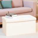 30 Inch Storage Ottoman Bench, Boucle Folding Ottoman Footstool, Rectangular Sherpa Footrest Storage Bench for Bedroom, Living Room, Entryway, Dorm, White, 30"D x 15"W x 15"H