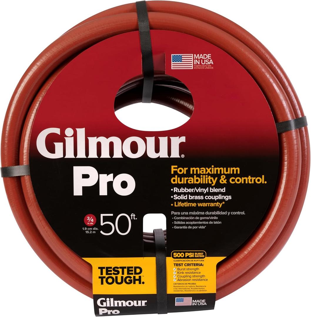 Gilmour Pro Commercial 3/4" x 50' Heavy Duty Water Hose, Durable and Kink Resistant 50 ft Garden Hose