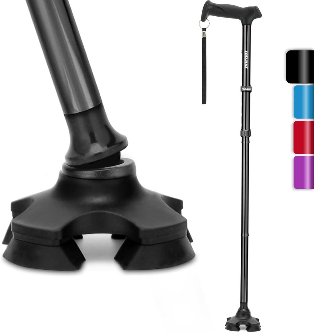 REHAND Walking Cane for Men & Women - Foldable, Adjustable, Lightweight, Self Standing Pivot Walking Cane, Soft Handle Grip, with Travel Bag, Walking Sticks for Seniors & Adults (Black)