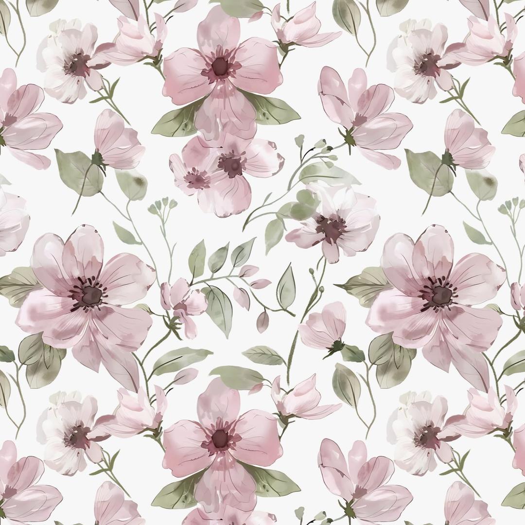 Ismoon 17.3''x197''Peel and Stick Wallpaper Boho Floral Contact Paper Pink Watercolor Flowers Leaf Wallpaper Removable Self-Adhesive Wall Paper for Bedroom Renter Friendly Vinyl