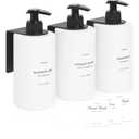 No Drill Wall Mount Shampoo and Conditioner Dispenser for Shower Gel Body Wash Soap Bottle Container White Refillable 3 Chamber Bottle, Plastic Bathroom Shampoo Dispenser for Shower Set Wall Mounted