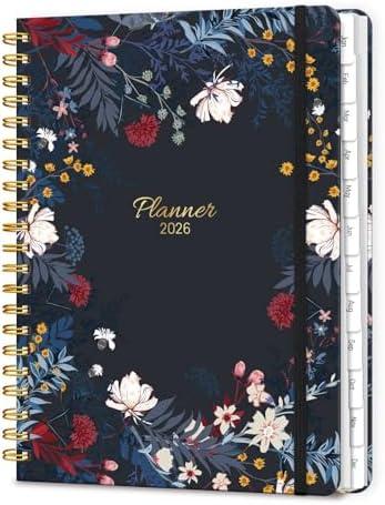 2026 Planner, A5 Weekly and Monthly Planners with Tabs, Spiral Bound Daily Calendar 2026 Planner, Agenda Organizers from Jan. to Dec., Hardcover Habit Tracker Journal 6.18" x 8.5"(Black Bloss) 2pcs