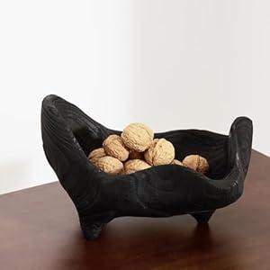 DN DECONATION Oak Wood Black Decorative Bowl-9.25x5.51 Inch Small Bowl for Entryway Key, Fruit, Candy with feet, Boho Farmhouse Home Decor for Dining Room, Coffee Table Centerpiece