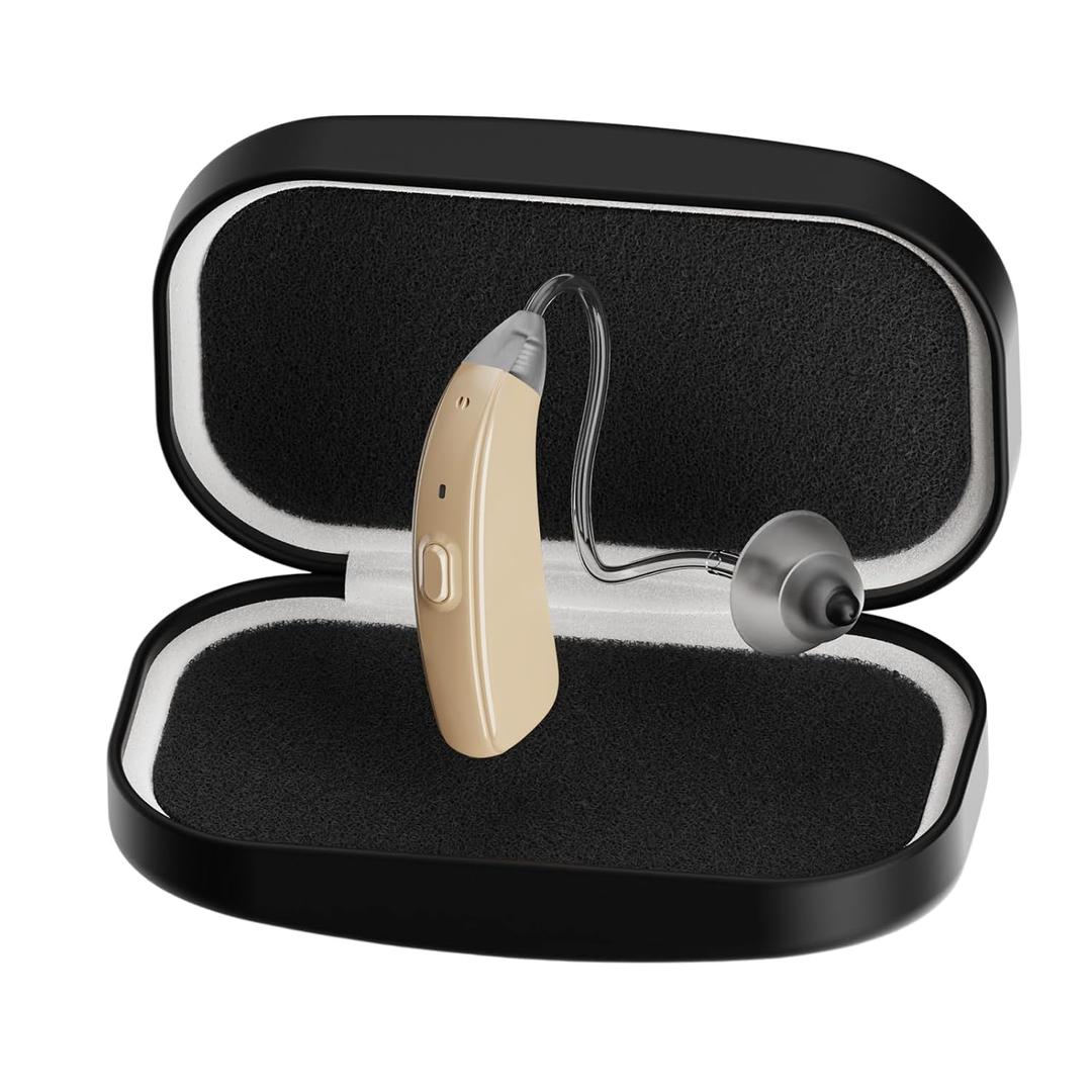 SABAN 1PCS OTC Rechargeable Hearing Aids for Seniors with Noise Cancelling, 5 Volume Modes, Easy Setup, Hearing Amplifier for Adults (Beige)