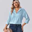 Zeagoo Womens Tops Long Sleeve Satin Silk Button Down Shirts Casual Business Dressy Blouses Fall Clothes (Small, Light Blue)