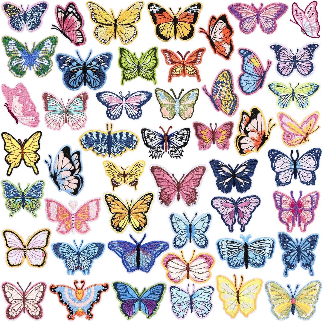 Tigeen 48 Pcs Butterfly Bulk Iron on Patches Embroidered Sew Applique Repair Patch Butterfly Patch for Clothing Hats DIY Accessory for Backpack Pants T-Shirt Jacket Bags Dress Jeans