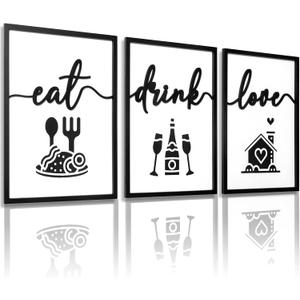 3D Wood Dining Room Wall Decor, Framed Kitchen Pictures Wall Art for Dining Room Wall Decor(Ready to Hang, 16x24 inches, Set of 3, Framed)