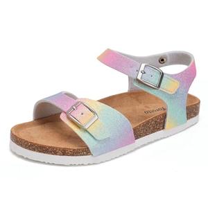 Torotto Kids Girls Boys Sandals with Cork Footbed Adjustable Strap Toddler Casual Slides Sandals Open Toes Flat (878/Rainbow, 28)
