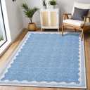 GarveeHome 5x7 Rug for Living Room, Scalloped 5 X 7 Area Rugs Washable Non-Slip Solid Blue Modern Minimalism Low-Pile Carpet for Bedroom Dining Nursery Mat with Rubber Back