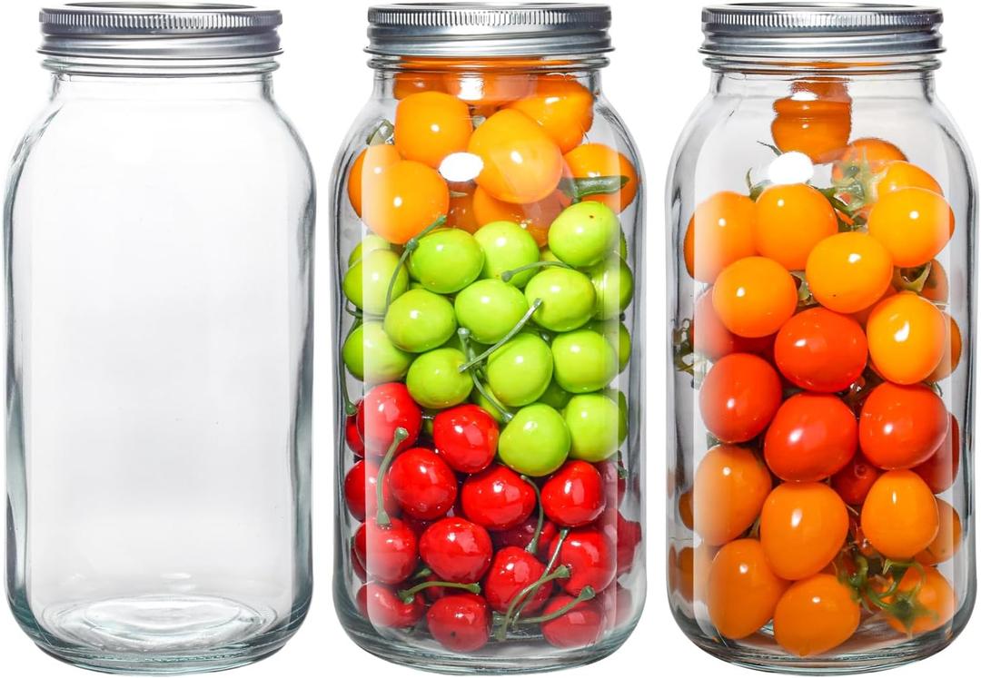 64 oz Mason Jars Wide Mouth,3 Pack Large Half Gallon Mason Jar with Airtight Lids,Air Tight Glass Pickling Jars for Canning,Fermenting,Food Storage