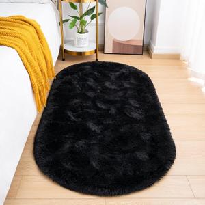 Fluffy Bedroom Rug, Small Oval Area Rugs, Cream Shag Bedside Carpet for Kids Room Nursery Dorm Cute Fuzzy Indoor Decor for Boy and Girl, 2.6 x 5.3 Feet