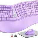 MEETION Ergonomic Wireless Keyboard and Mouse, Curved Keyboard with Vertical Mouse, Split Ergo Keyboard with Wrist Rest, Natural Typing Rechargeable Full Size, Windows/Mac/PC/Laptop, Purple