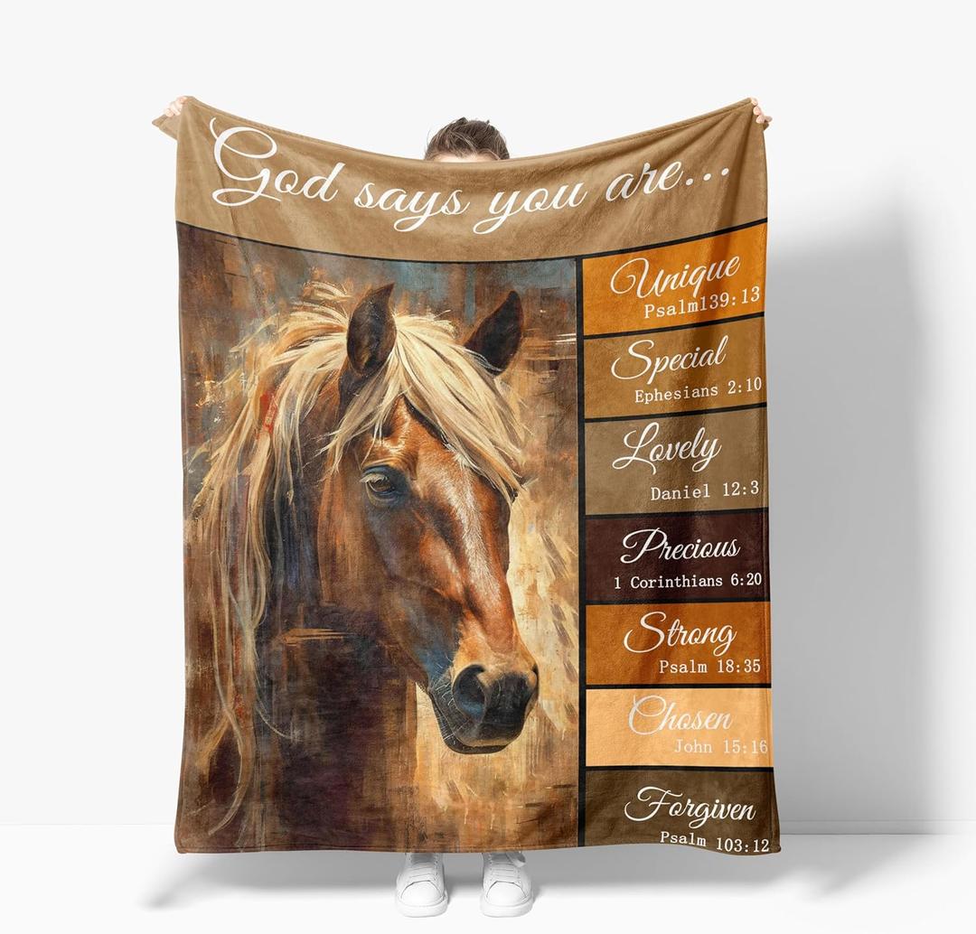 Horse Blanket God Says You are Fleece Throw Religious Scripture Blanket Soft Warm Cozy Fuzzy Plush Horses Blanket Christian Bible Verse Gifts for Men Women Girls Boys Kids Teens Room Decor 40"X50"