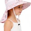 CHUNG Baby Sun Hat Neck Flap Beach Caps for Boys Girls Toddler Adjustable UPF 50+ Wide Brim UV Protection 1-12 Years Kids (3-24 Months, Pink Unicorn)