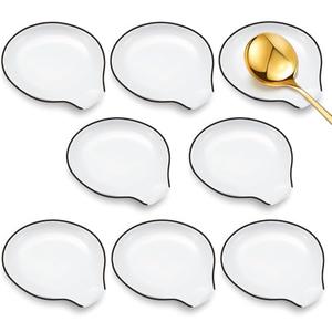 Irenare 2 Pcs Ceramic Spoon Rest for Stove Top 3.74 x 3.54 Inch Porcelain Spoon Holder Utensil Rest Dishwasher Safe Cradle for Home Kitchen Accessories (Black Edge)