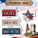 CroBlissful 4 Pcs 4th of July Decorations Patriotic Memorial Day Tabletop Decorations Red White Blue Table Centerpieces Sign for Office Tiered Tray Home Shelf 250th Anniversary(God)