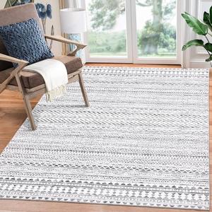 RUGSREAL 9x12 Area Rug Large Living Room Geometric Rug Washable Bedroom Carpet Stain Resistant Dining Room Throw Carpet Non Slip Low Pile Farmhouse Accent Rug for Office Home Decor, Grey