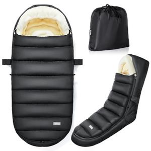 IvyWind Stroller Footmuff, Baby Winter Stroller Bunting Bag with Removable Zipper, Universal Warm Sleeping Bag for Cold Weather, Waterproof & Cozy Fleece Lining for Toddler Infant Kids, Black (Classic)