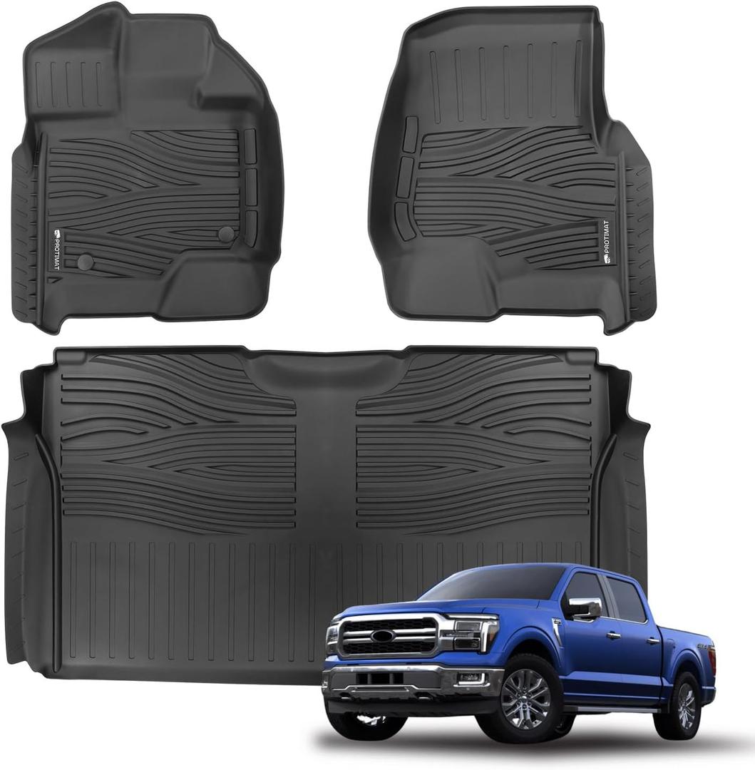 Floor Mat Custom Fit Ford F-150 /F-150 Lightning 2015-2025 2026 SuperCrew Cab, All Weather TPE Floor Mats for Ford F150 1st & 2nd Row Full Set Cargo Liner(Black)
