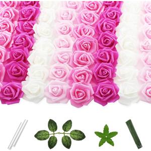 100 Pcs 2 Inch Artificial Flowers Faux Foam Fake Rose Head Bulk for Home Decor Wedding Decoration Bridal Shower Wall Table Centerpiece Arrangement DIY Craft (4 Shades of Pink White)
