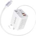 2026 Updated 40W Retractable Charger,4Port Travel Essentials Multiport,5-in-1 PD Wall Charger Block Plug+2.6ft Type C Cables, Fast Phone Charging Foldable Brick for iPhone 17/16/15 Pro Max,Galaxy