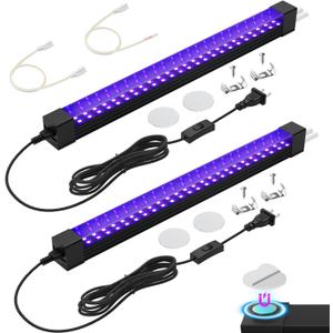 365NM Black Light Bar 15W 1FT, UV Black light Strip for Display, Linkable LED Black Lights with ON/Off Switch, for Uranium Glass Minerals/Rock Curio Cabinetry Glow Party Halloween, 2 Pack