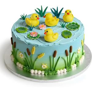 Leinuosen 18 Pcs Yellow Duck Cake Decorations Cute Little Duckie Birthday Cake Topper Lotus Flower Leaves Grass Farm Animal Birthday Party Decorations for Duck Theme Baby Shower Gender Reveal Supplies