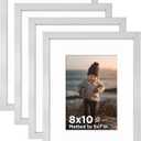 KINLINK 8x10 Picture Frame Silver Set of 4, Wooden Photo Frames Matted 5x7 with Plexiglass for 5x7 with Mat or 8x10 without Mat for Table and Wall Display