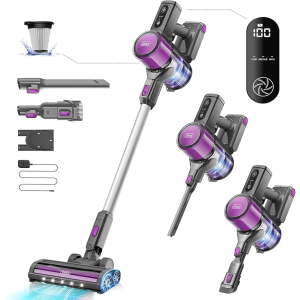 Gevi Cordless Vacuum Cleaner for Home, Stick Vacuum with Powerful Suction Design, LED Display, Long Runtime Detachable Battery, Deep Clean for Hard Floor Carpet [2024 Upgraded]