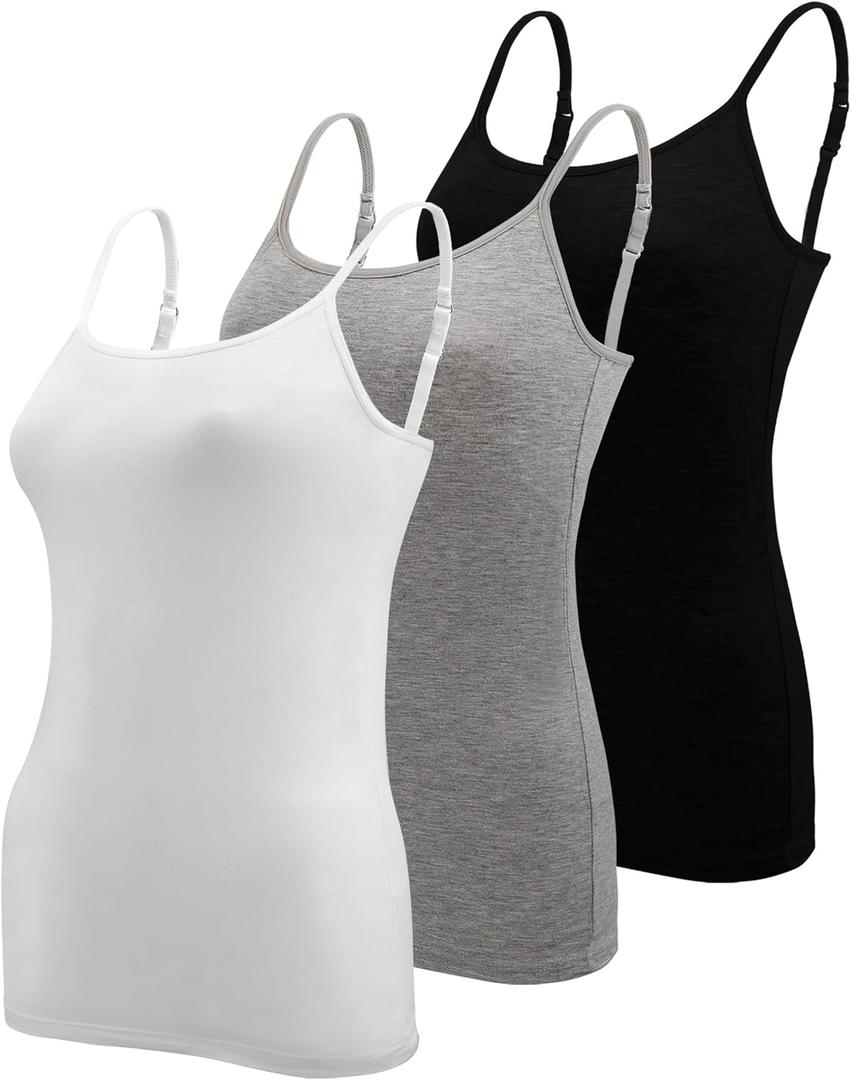 BQTQ 3 Pcs Womens Camisole Tank Top Spaghetti Strap Camisoles Ladies Undershirts (XX-Large, Black, White, Gray)