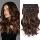 14 Inch Brown Hair Extensions - Wavy Synthetic Clip in Hair Extensions For Women And Girls (Color:Chestnut Brown with Dark Blonde Highlights)