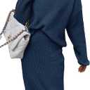 Women 2 Piece Knit Sweater Skirt Set Midi Sweater Dress Long Sleeve Pullover Bodycon Knitted Skirt Set Outfit (Small, Sea Blue)