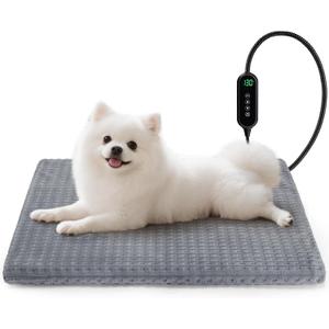 Cat Heating Pad, Waterproof Heated Cat Dog Bed with Adjustable Temperature & Timer, Electric Pet Mat for Indoor Cats Dogs, Chew Resistant Steel CordSmall: 18"x16" Gray