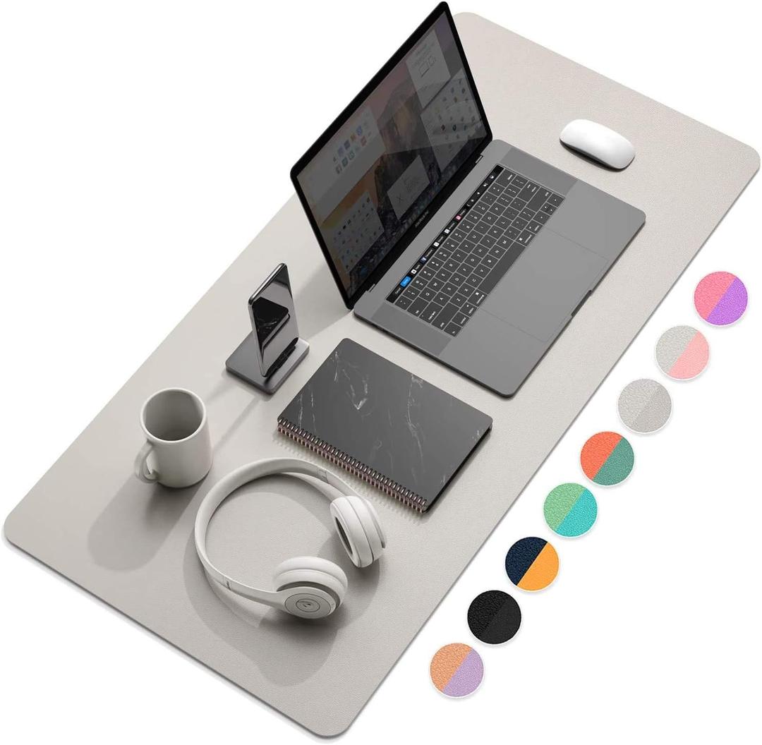 YSAGI Dual-Sided Desk Pad Protector, Desk Mat with Non-Slip - Waterproof PU Leather Office Desk Blotter for Mouse, Keyboard, Writing (31.5" x 15.7", Grey)