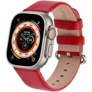 Fullmosa Compatible with Apple Watch Band 49/45/44/42/41/40/38mm Premium Genuine Leather Replacement Strap, Compatible with Apple Watch SE Series ultra 2/9/8/7/6/5/4/3/2/1 for Men and Women (Red)