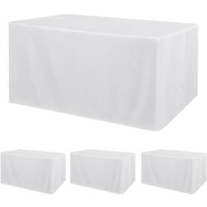 Obstal 4 Pack White Tablecloth Fitted Table Clothes for 6 Foot Rectangle Tables - Water Resistant Washable Fabric Polyester Rectangle Table Cover for Outdoor/Indoor Uses?72L x 30W x 30H Inches, White?