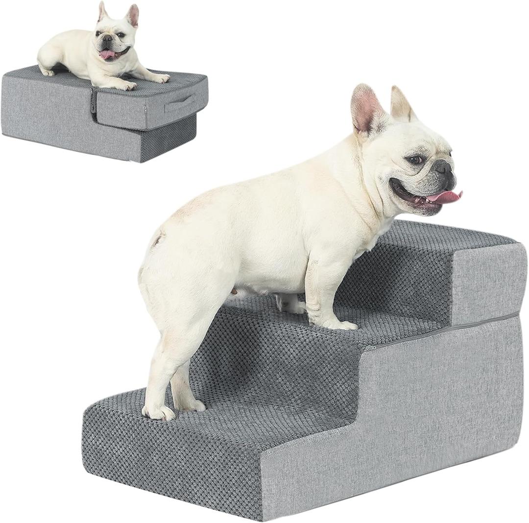 Dog Stairs for Small Dogs, 13.5" 3 Tiers Pet Stairs for High Beds and Couch, Density Foam Durable Ramp with Non-Slip Fabric Cover for Puppy, Cats