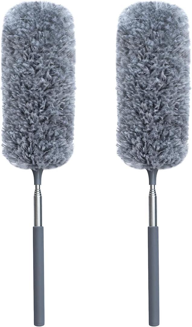 2 Pack Microfiber Duster for Cleaning, Small Dusters with Microfiber Head, Extendable Pole, Hand Washable, Cleaning Supplies for Office, Car, Window, Furniture